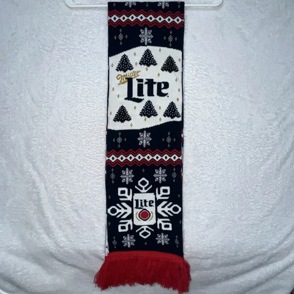 Miller Lite Beer Scarf Molson Coors Brewing Winter Christmas Ugly Sweater Theme